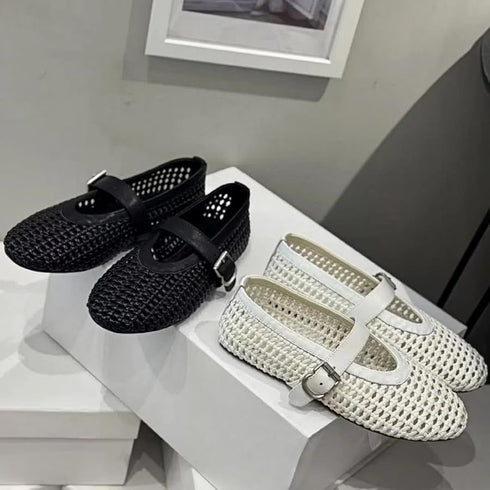 Women Casual Mesh Buckle Straps Flat